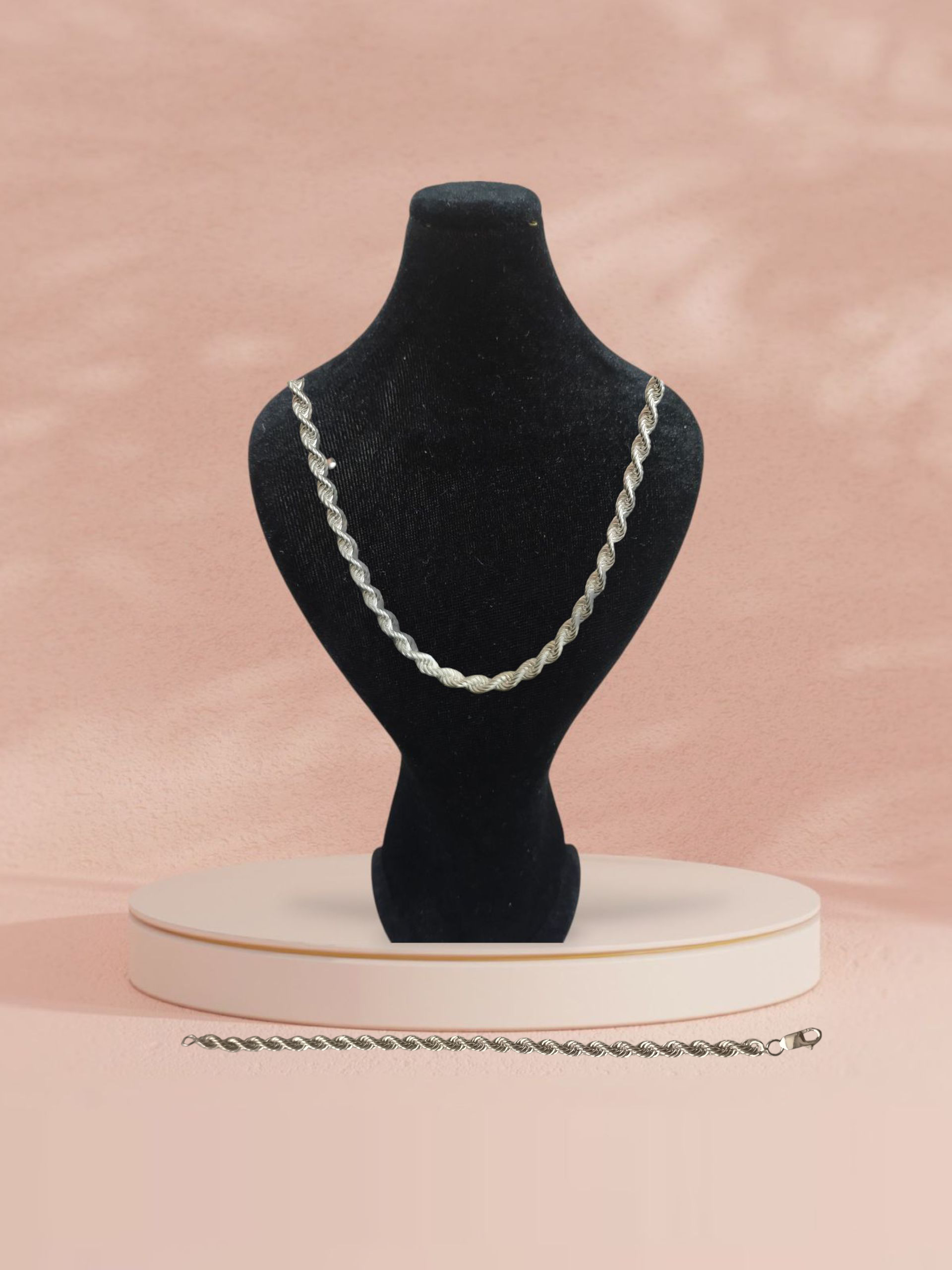 گردنبند و دستبند نقره مدل طنابی